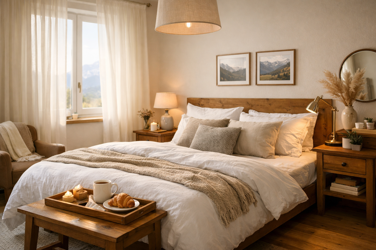 Gemütliches Schlafzimmer mit weichem Morgenlicht